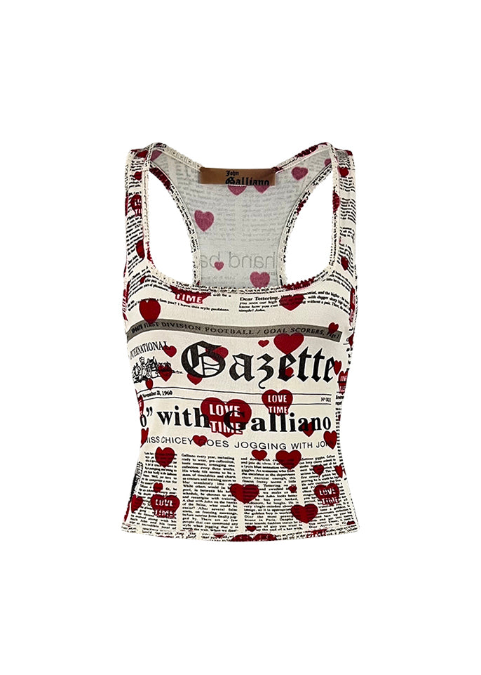 White Newsprint & Hearts Knit Tank