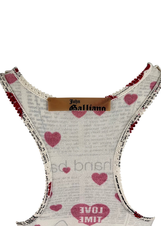 White Newsprint & Hearts Knit Tank