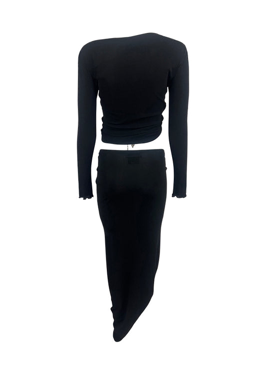Black Ruched Skirt & Top Set with Charms