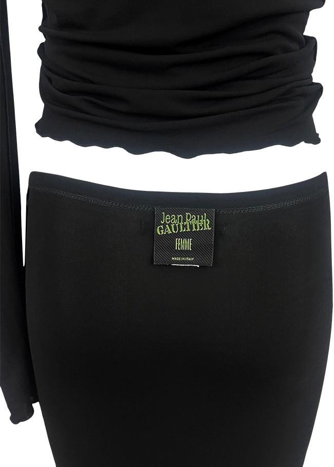 Black Ruched Skirt & Top Set with Charms