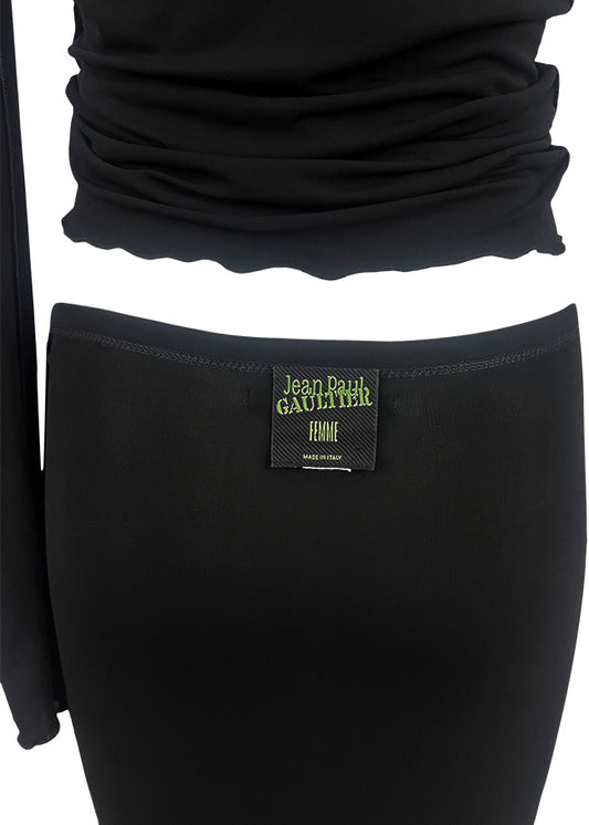 Black Ruched Skirt & Top Set with Charms
