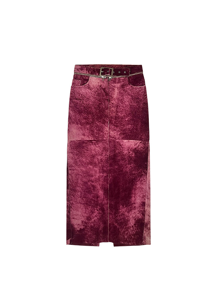 Purple Printed Suede Skirt