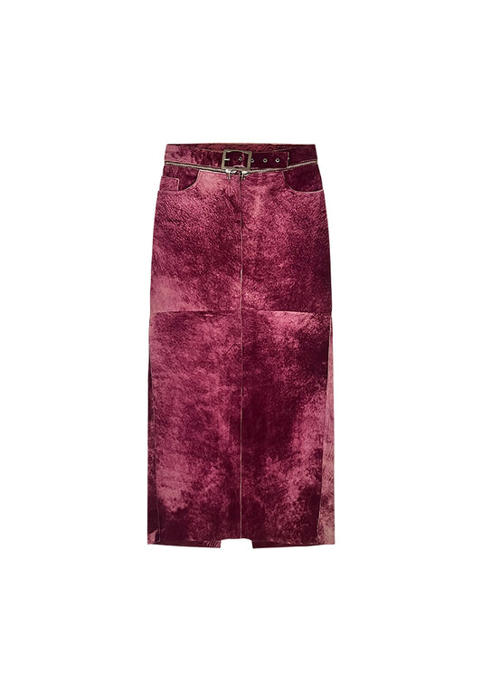 Purple Printed Suede Skirt