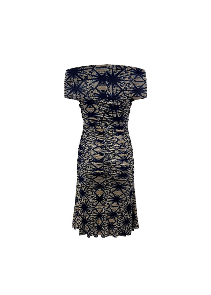 Blue Tie Die Mesh Off-the-Shoulder Dress