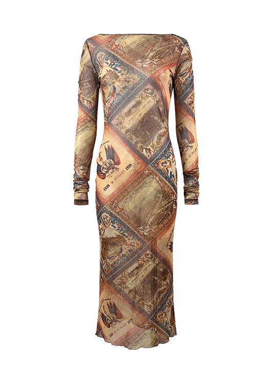 Beige 1939 Mesh Dress