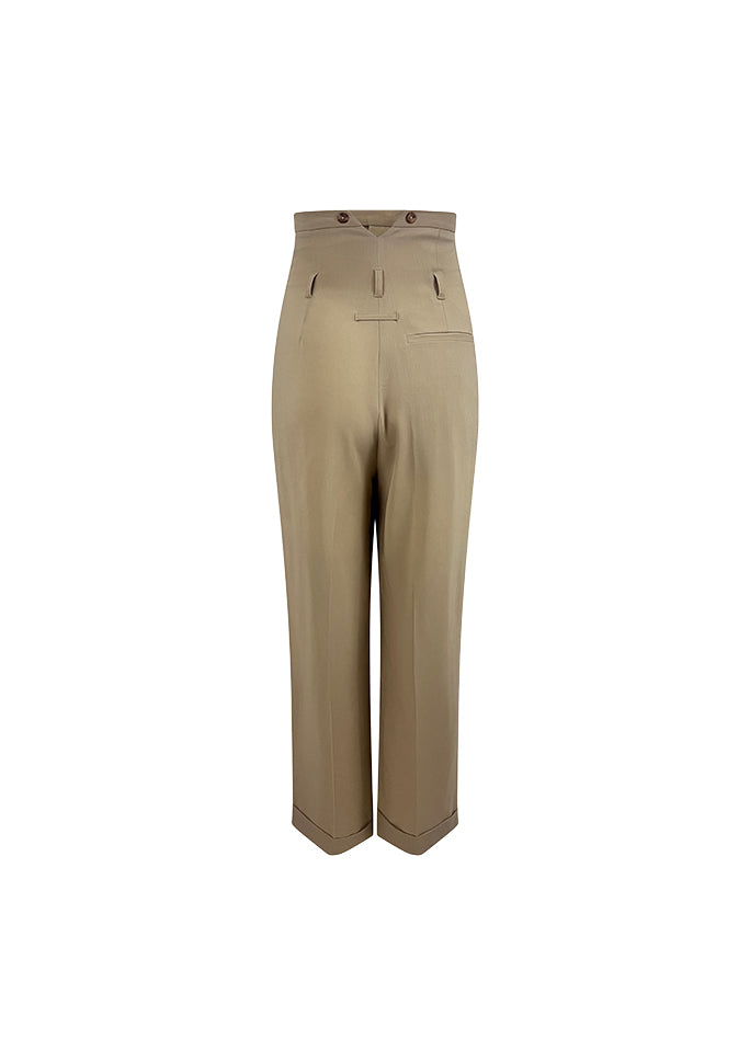 Beige Wool High Waist Trousers