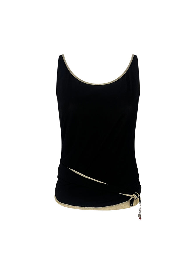 Black & Beige Silk Double Tank with Charms