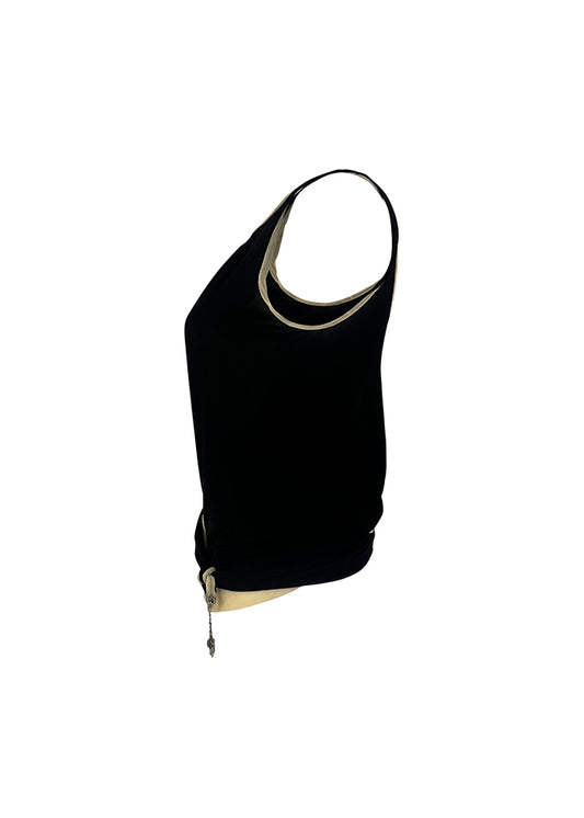 Black & Beige Silk Double Tank with Charms