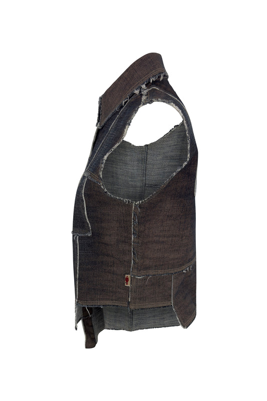 Grey Denim Patchwork Sleeveless Top