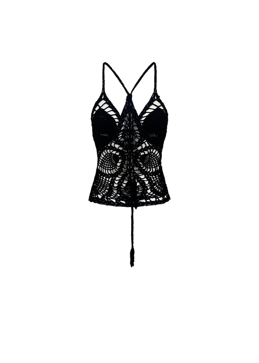Black Crochet Halter Top
