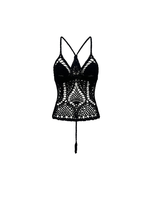 Black Crochet Halter Top