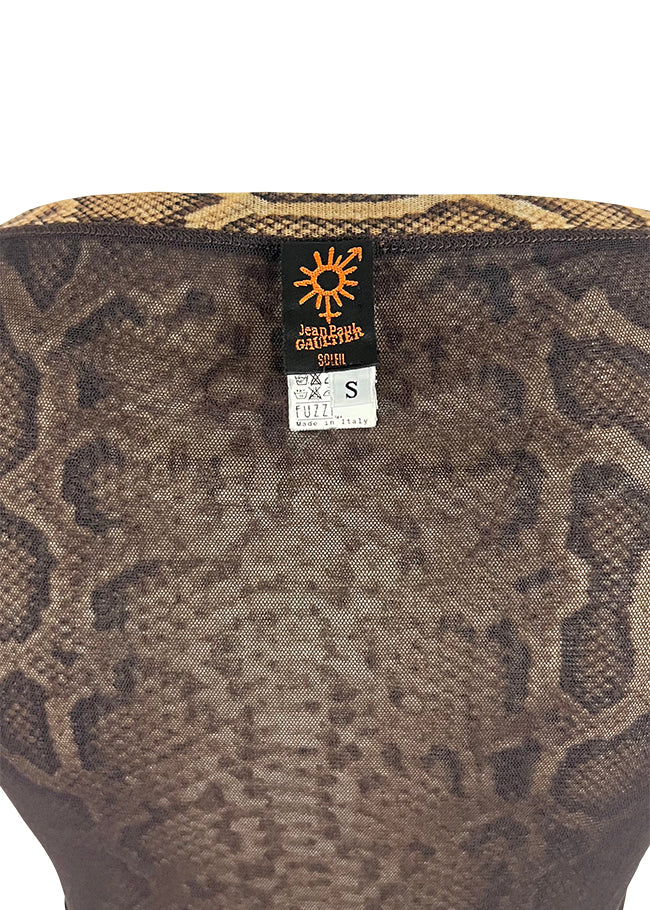 Snake Print Embroidered Mesh Top