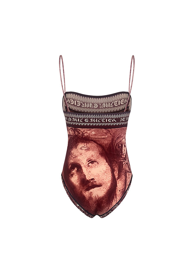 Burgundy Biblical Print Swimsuit