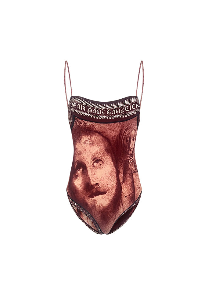 Burgundy Biblical Print Swimsuit