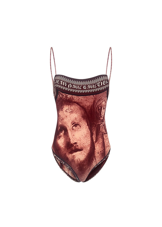 Burgundy Biblical Print Swimsuit
