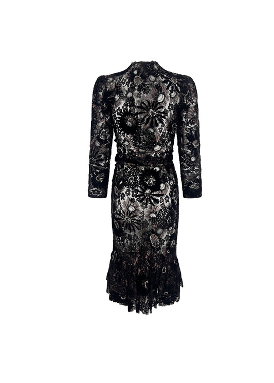 Black Metallic Lace Jacket/Skirt Set