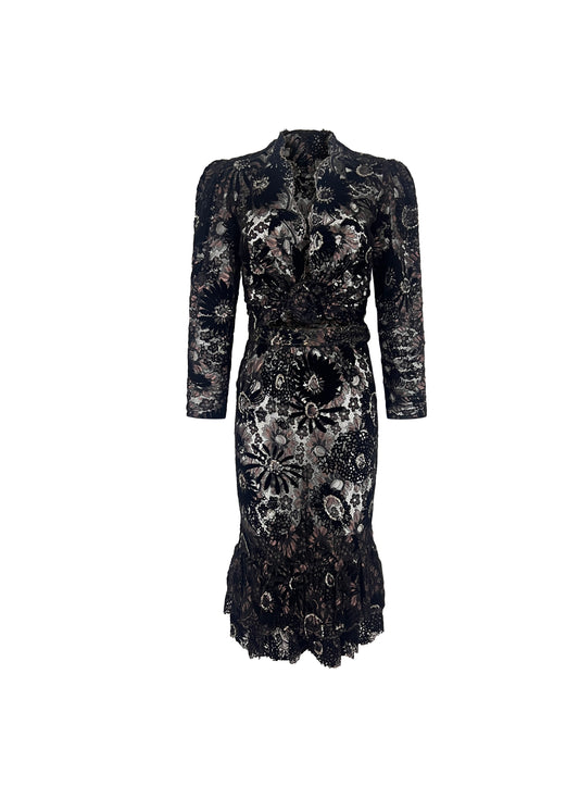 Black Metallic Lace Jacket/Skirt Set