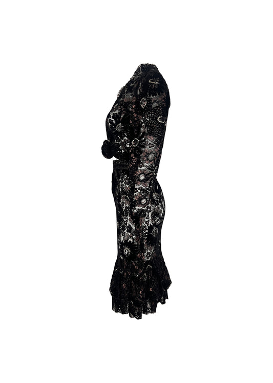 Black Metallic Lace Jacket/Skirt Set