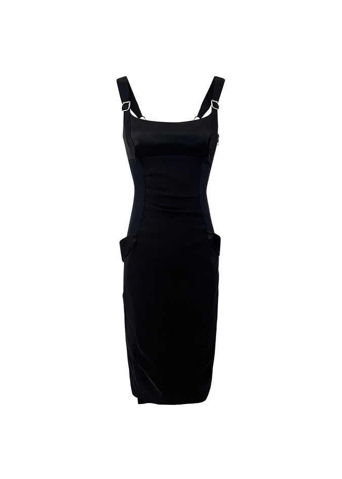 Black Adjustable Strap Sheath Dress
