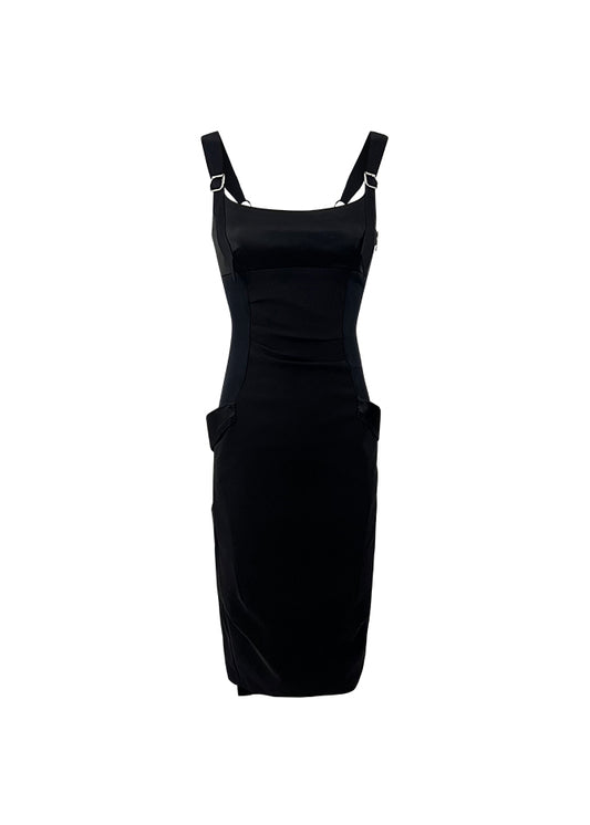 Black Adjustable Strap Sheath Dress