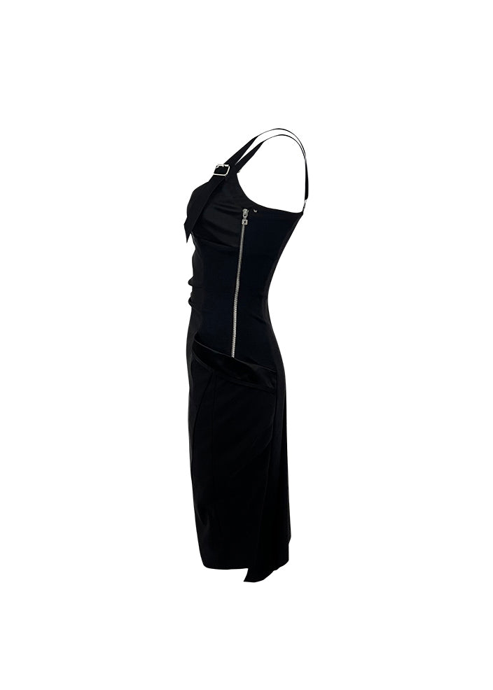 Black Adjustable Strap Sheath Dress