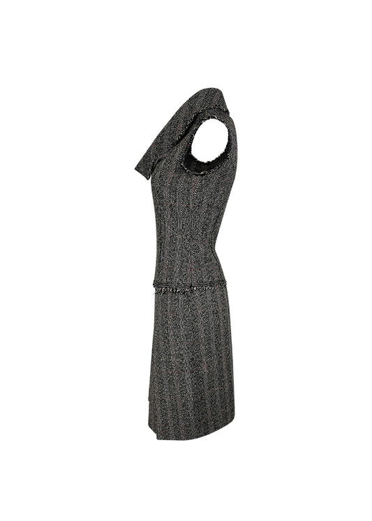Grey & Red Tweed Sleeveless Top and Skirt Set