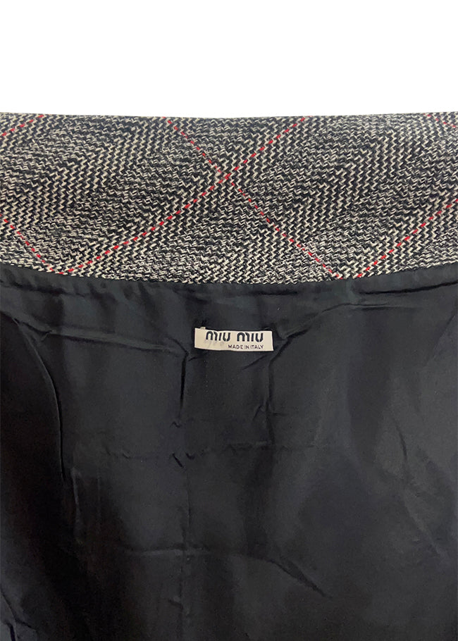 Grey & Red Tweed Sleeveless Top and Skirt Set