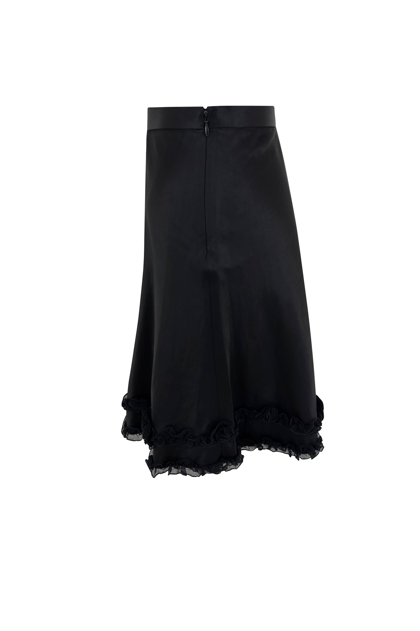 Black Satin 'Cheap & Chic' Ruffle Hem A-Line Skirt