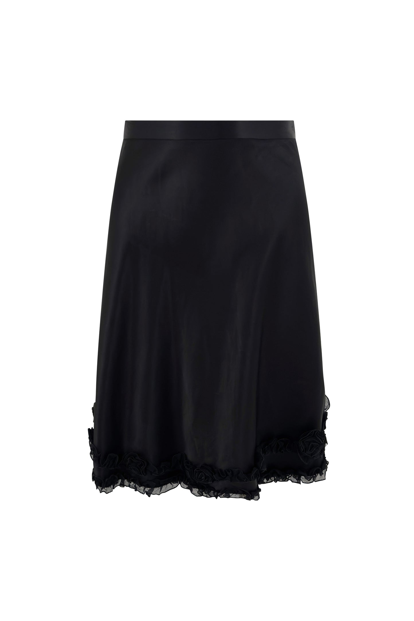 Black Satin 'Cheap & Chic' Ruffle Hem A-Line Skirt