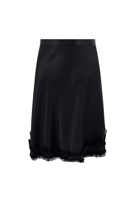 Black Satin 'Cheap & Chic' Ruffle Hem A-Line Skirt