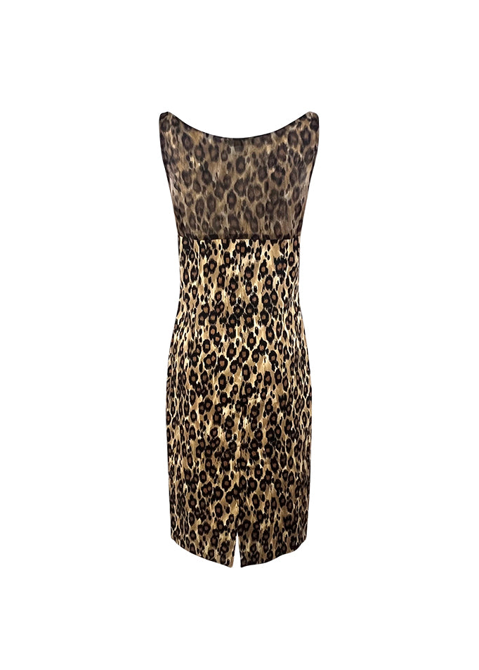 Leopard Denim & Chiffon Tie Dress