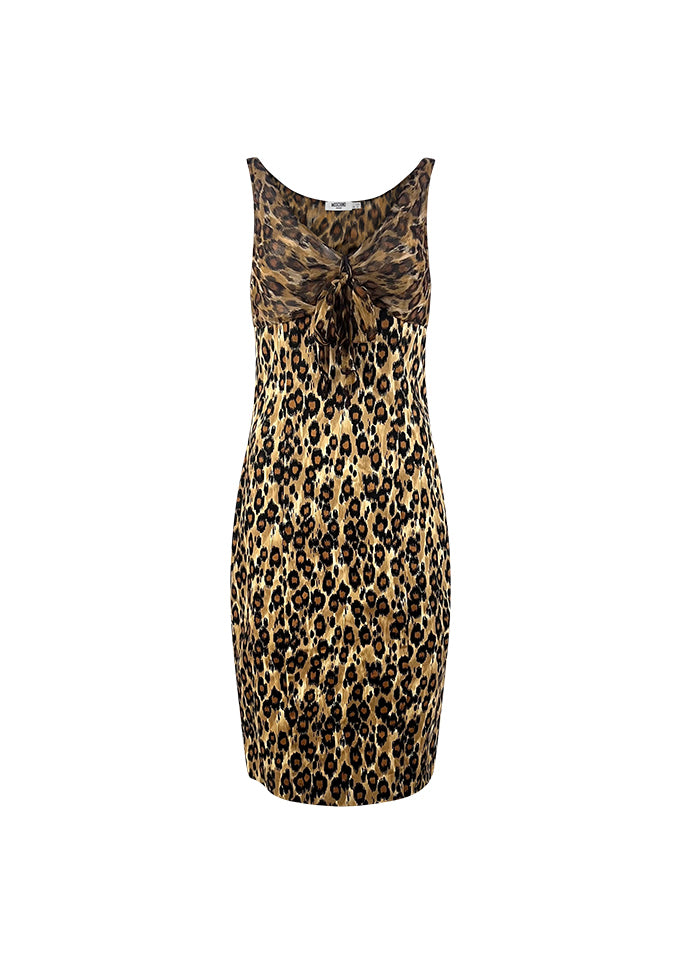Leopard Denim & Chiffon Tie Dress