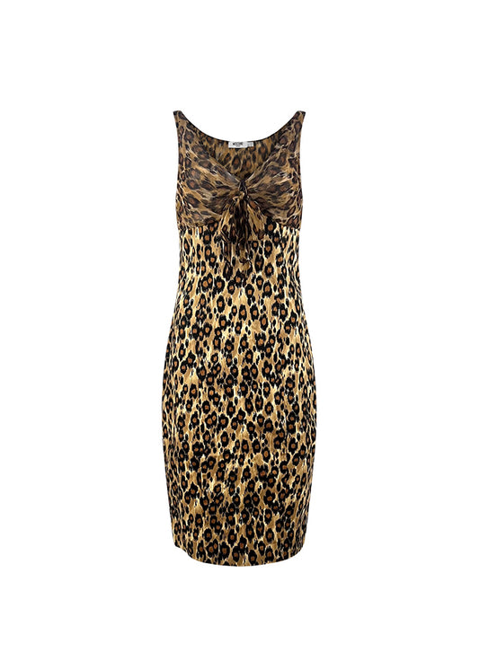 Leopard Denim & Chiffon Tie Dress