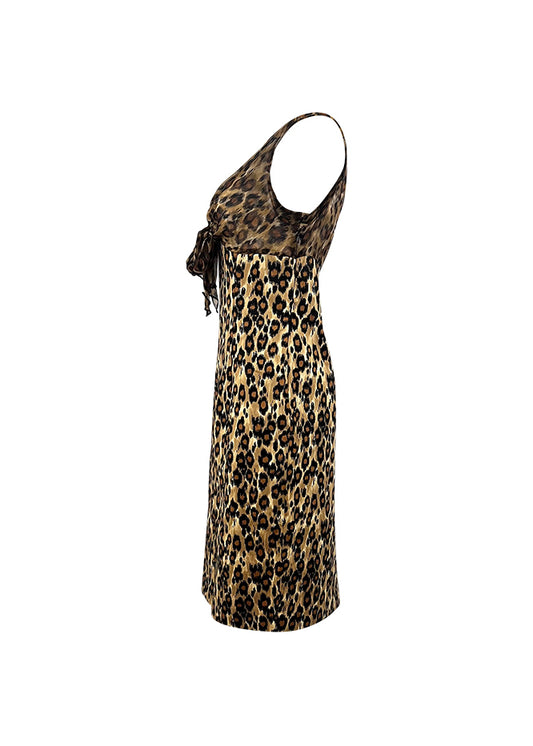 Leopard Denim & Chiffon Tie Dress