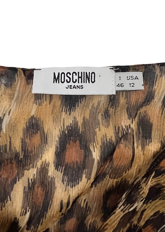 Leopard Denim & Chiffon Tie Dress