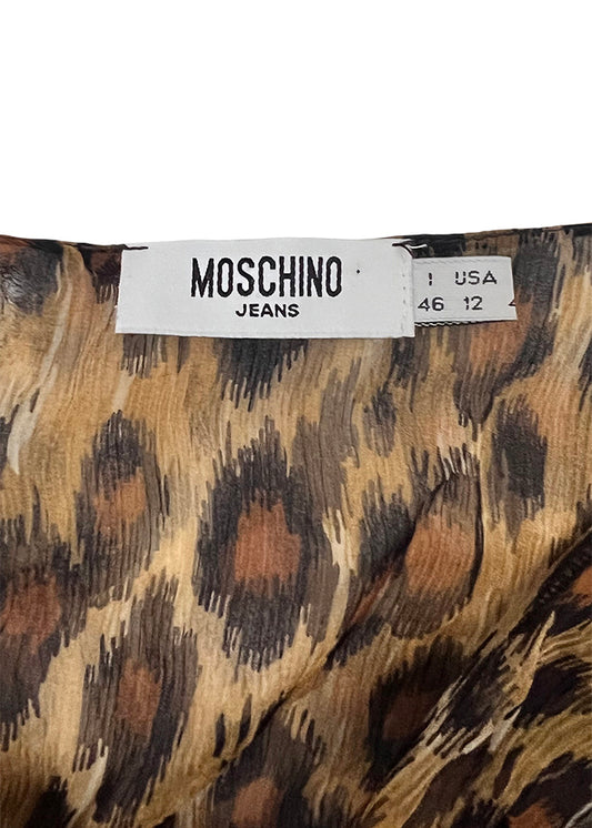 Leopard Denim & Chiffon Tie Dress