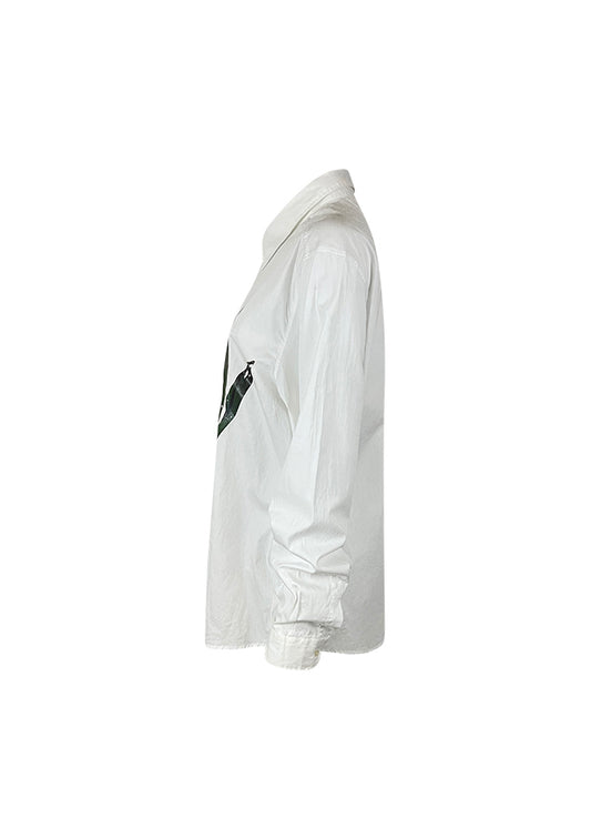White Cotton Button Down with Tulip Applique