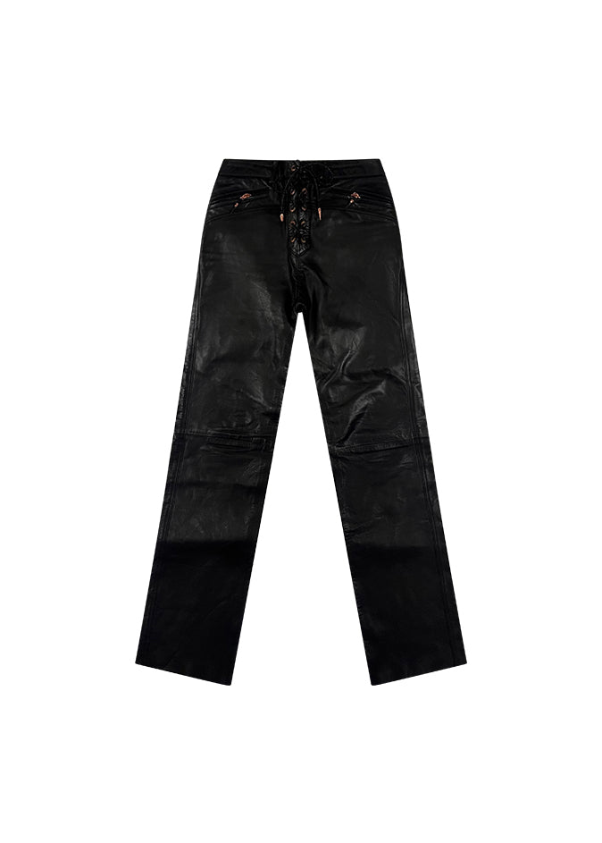 Black Leather Lace Up Pants