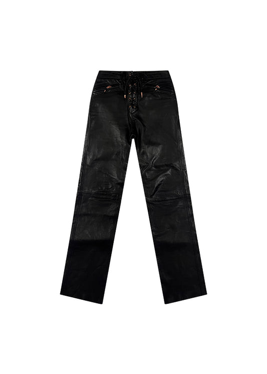 Black Leather Lace Up Pants