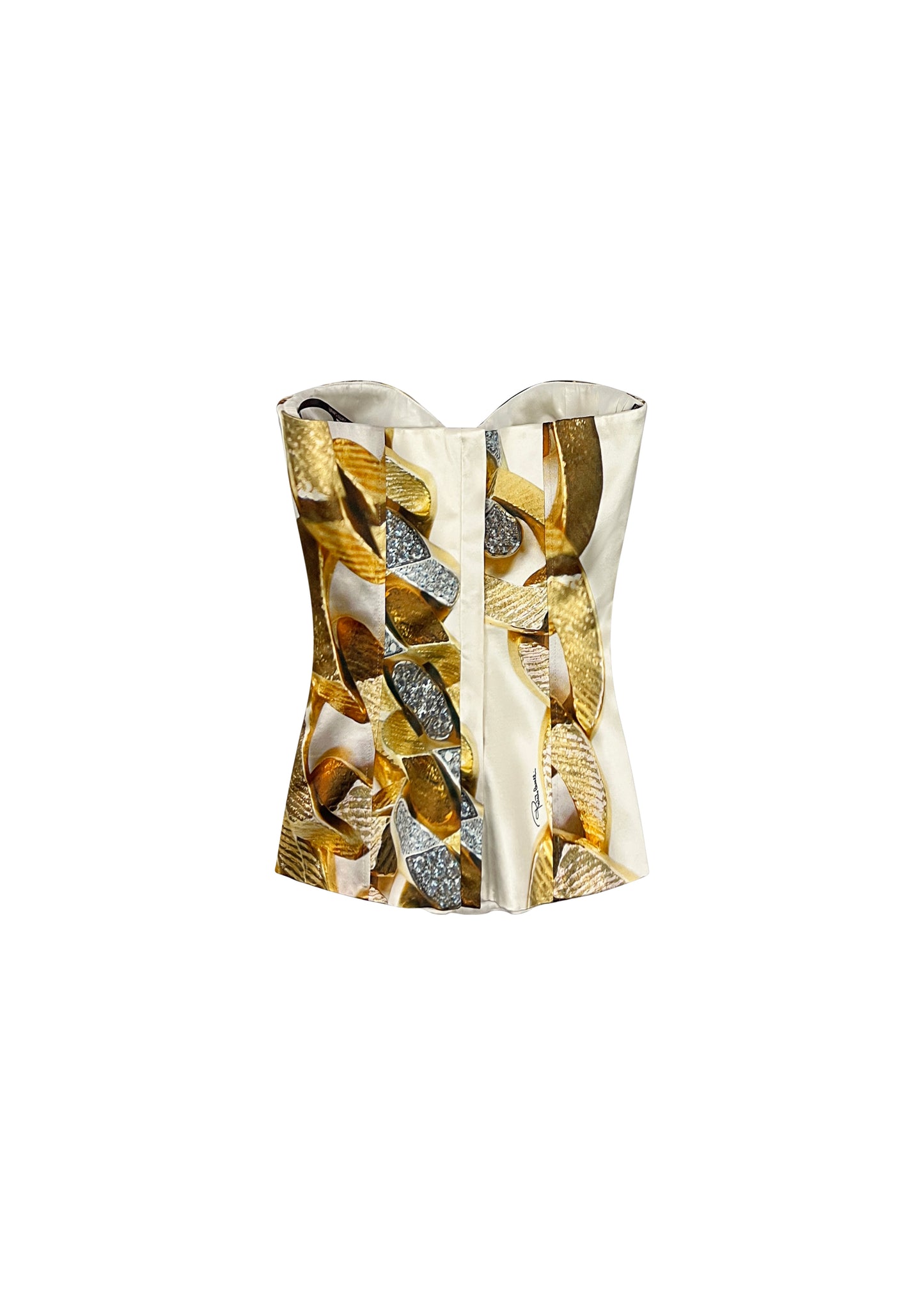 White Printed Silk Corset Top
