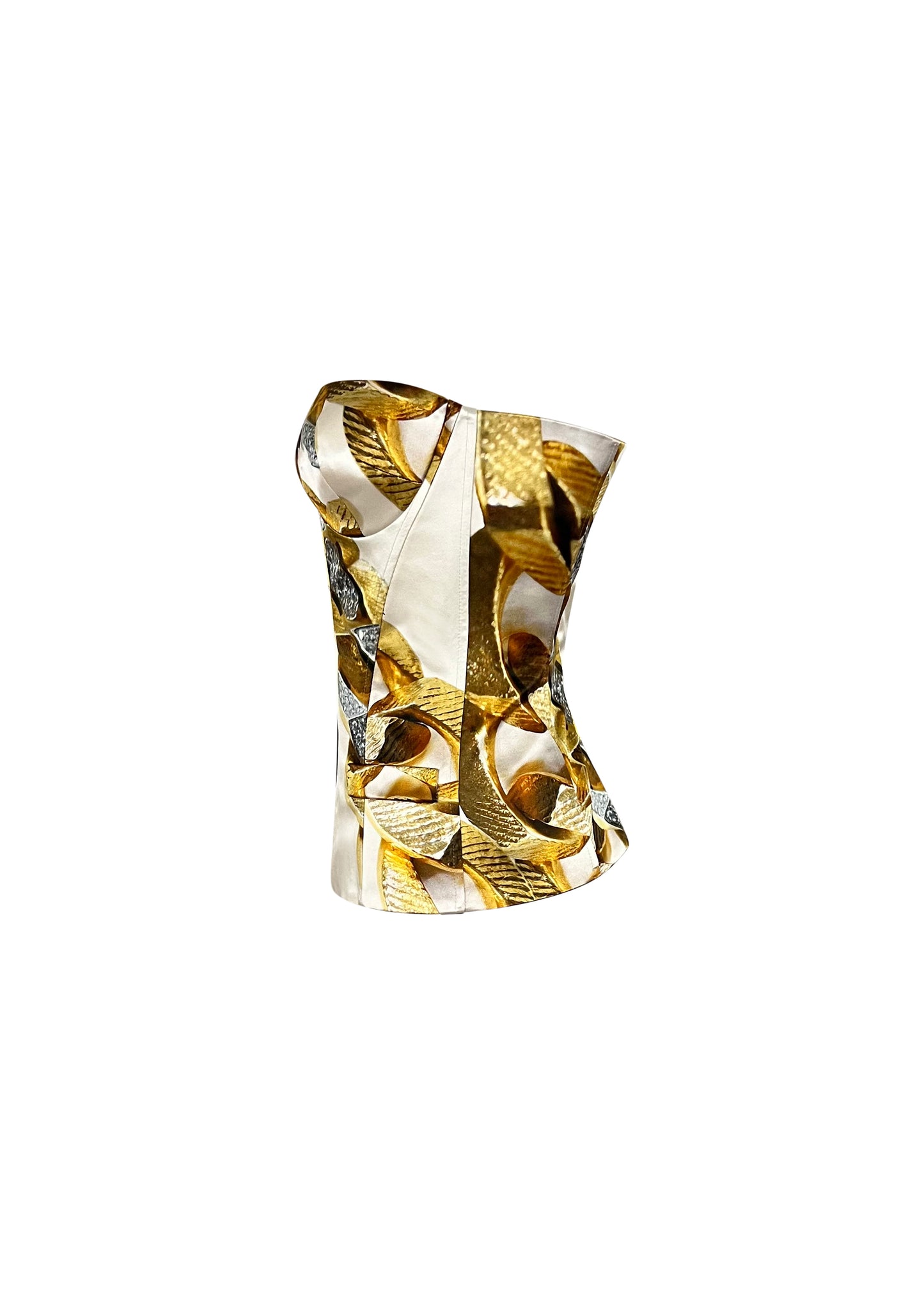 White Printed Silk Corset Top