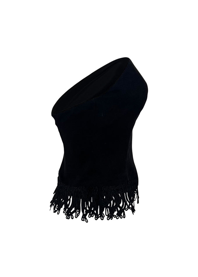 Black Linen Passementerie Trim Bustier