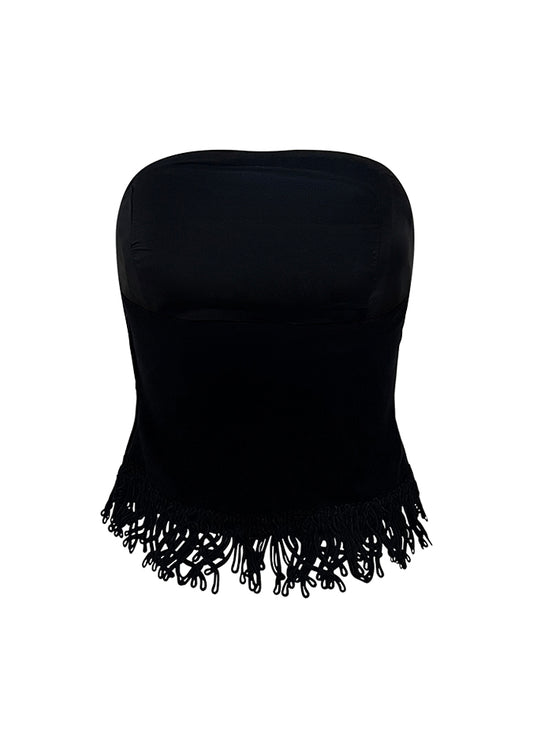 Black Linen Passementerie Trim Bustier