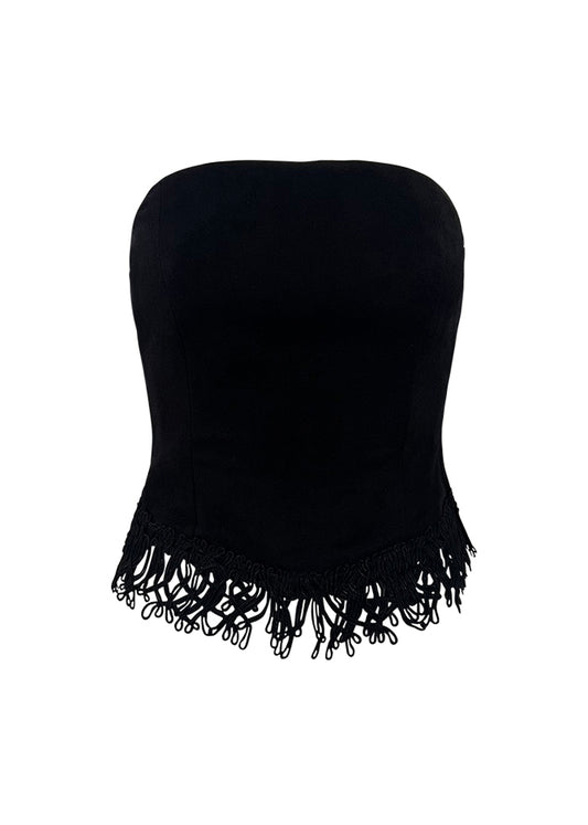 Black Linen Passementerie Trim Bustier