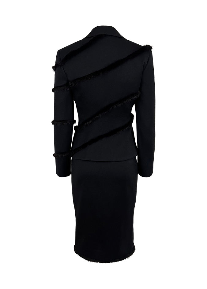 Black Mink Trim Zip-up Jacket & Skirt Suit
