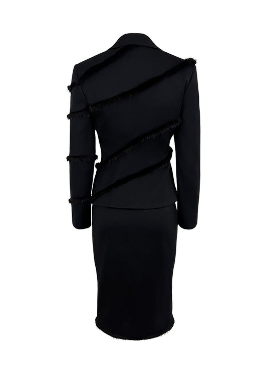 Black Mink Trim Zip-up Jacket & Skirt Suit
