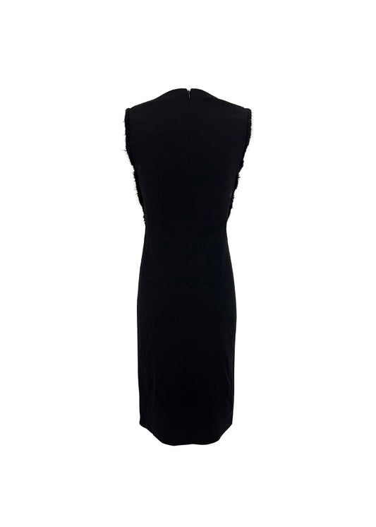 Couture Black Mink Trim Midi Dress