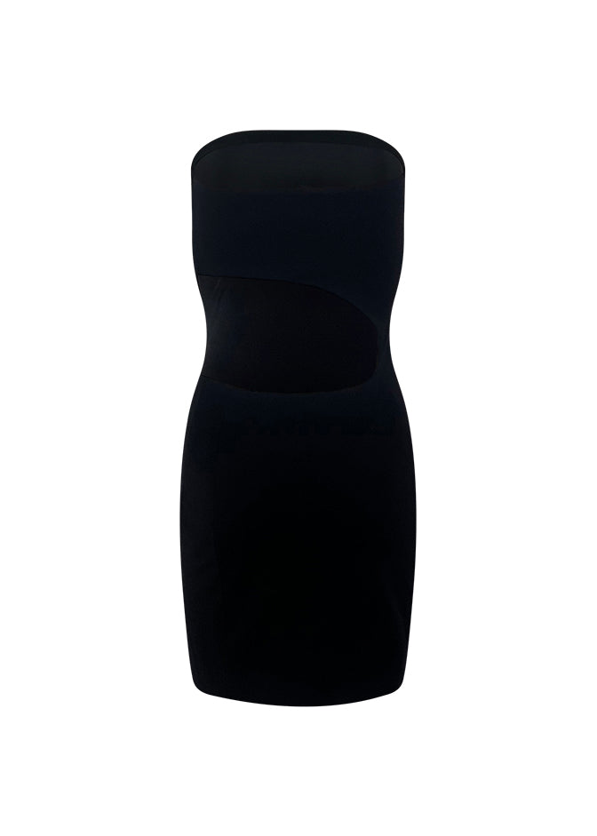 Black Stretch Wool Cutout Back Dress