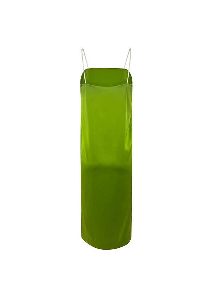 Lime Green Silk Double Slit Column Dress