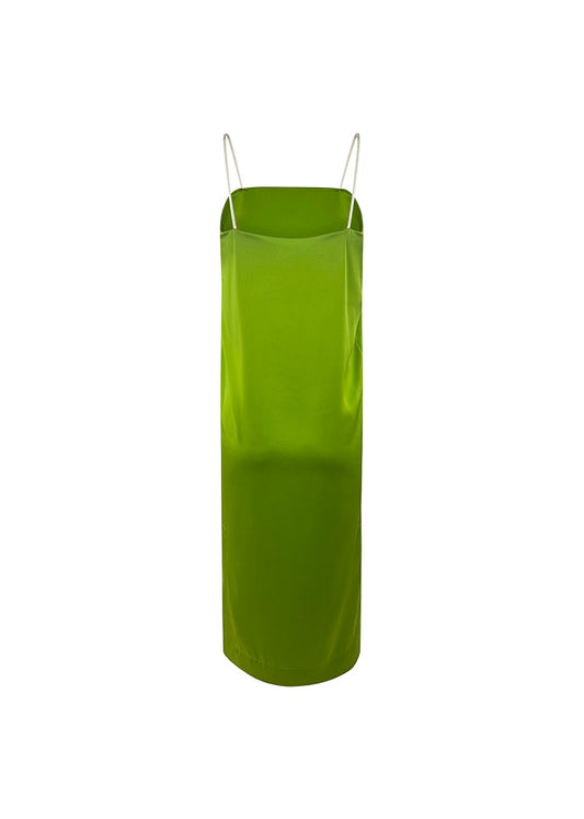 Lime Green Silk Double Slit Column Dress